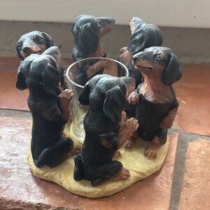 Dachshund Candle Holder Figurine Set - Black & Tan